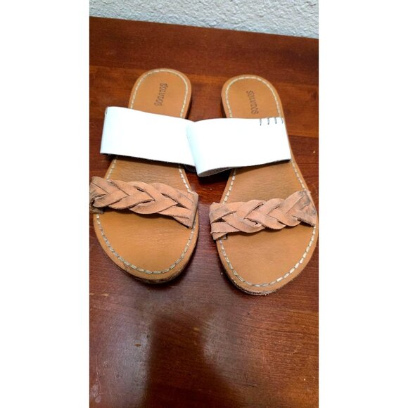 Soludos Women Braided Leather Slip-On Sandals Size 6Tan White - Picture 2 of 9